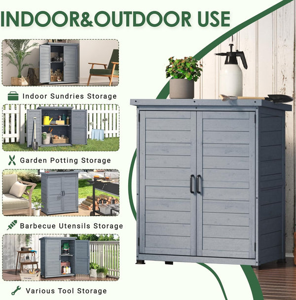YODOLLA Wooden Free-Standing Floor Cabinet，Practical Storage Cabine with Metal Tabletop and 2 Doors for Kitchen, Entryway, Living Room, Gray