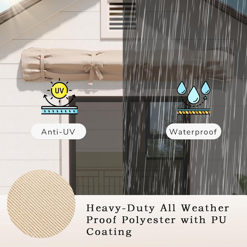 AECOJOY Protective Awning Cover, All-Weather Retractable Cover Storage Bag for 10' Wide Awnings for Patio, Waterproof Polyester Fabric in Beige