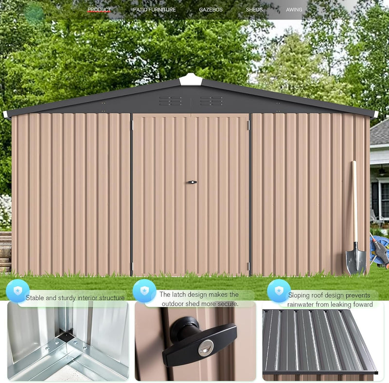 AECOJOY 12' x 12' Outdoor Metal Storage Shed with Lockable Door for Backyard& Patio, Outside use
