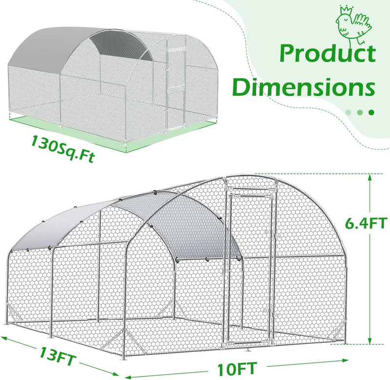YODOLLA 130 Sq.Ft Large Walk-in Metal Chicken Cage Round-Top Chicken Coop Run for 10 Chicken or More