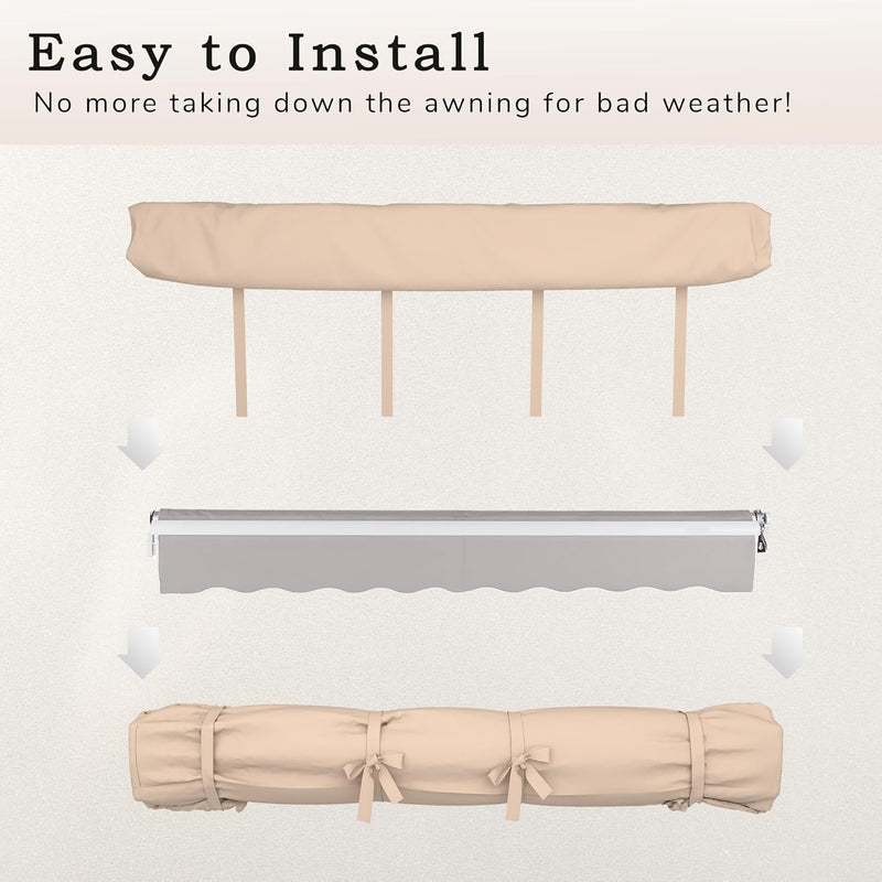 AECOJOY Protective Awning Cover, All-Weather Retractable Cover Storage Bag for 10' Wide Awnings for Patio, Waterproof Polyester Fabric in Beige