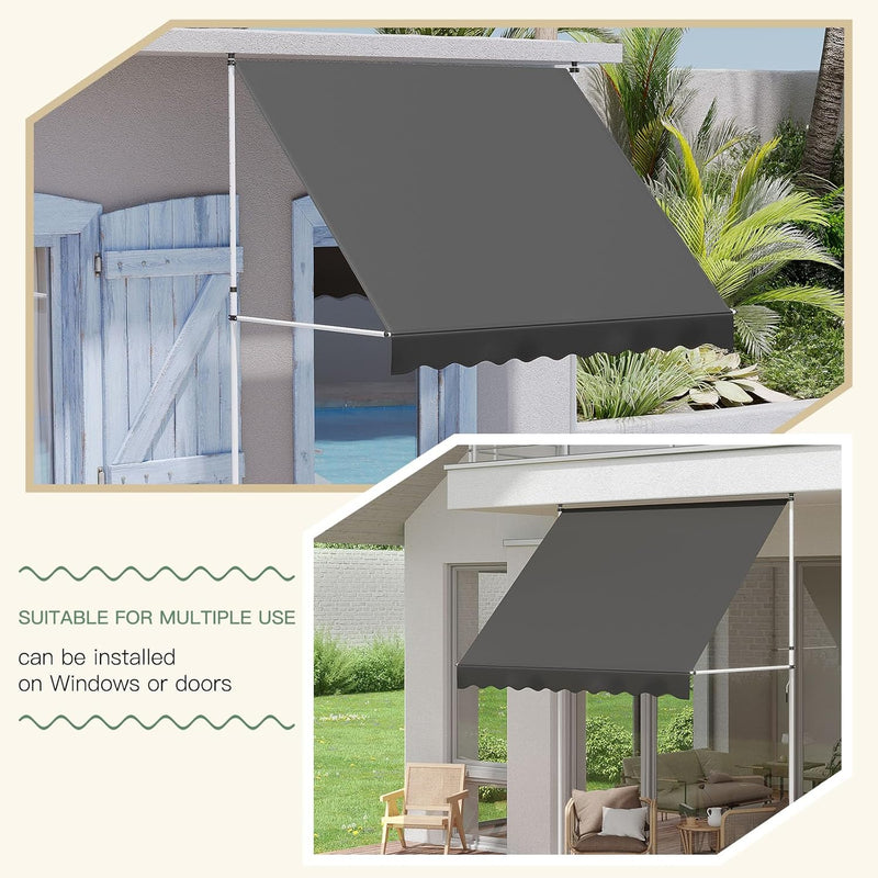 AECOJOY Manual Retractable Awning, 78" Non-Screw Outdoor Patio Awning, Adjustable Pergola Sun Shade Cover with UV Protection, Ideal Outdoor Canopy for Window or Door, Dark Grey