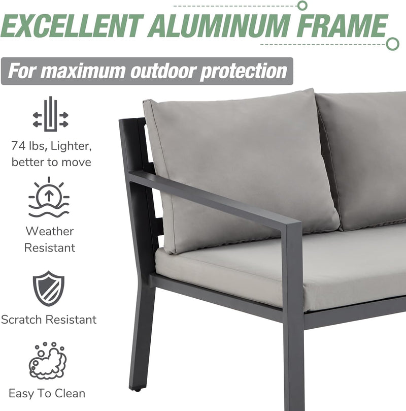 AECOJOY 7 Pieces Aluminum Patio Furniture Set with Waterproof Cover on sale Patio Conversation set For Outdoor with Grey Cushions