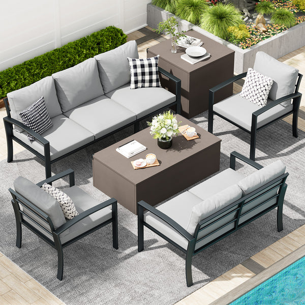 Outdoor Patio Furniture Sets with Two Storage Boxes Patio Furniture for Garden, Light Gray