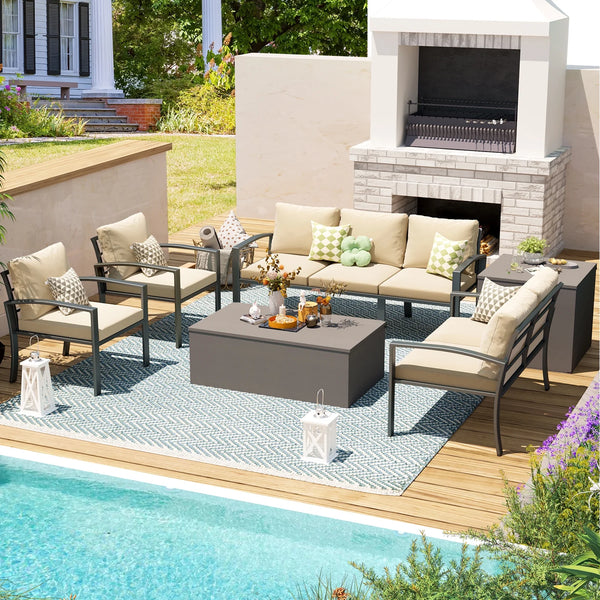 AECOJOY 7 Pieces Outdoor Furniture Sets Patio Sets,Beige