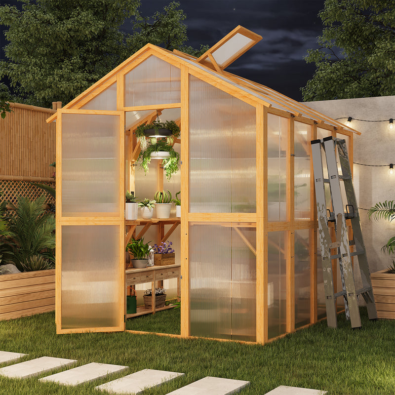 6x7 FT Wooden Greenhouse For Outdoors,Walk-in Garden Greenhouse