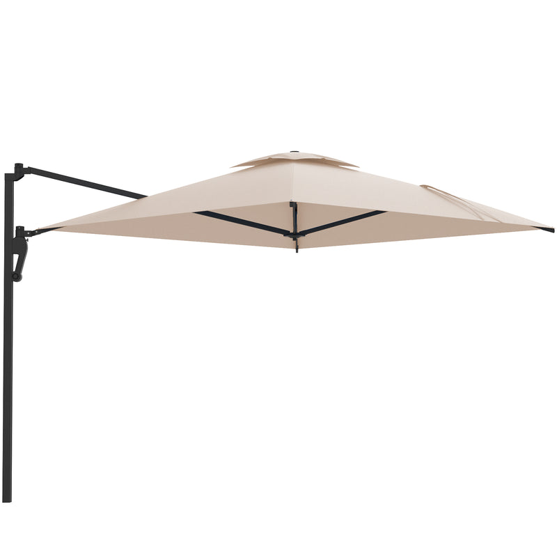 AECOJOY 10 ft Wall Mounted Patio Umbrella Outdoor Rectangle Umbrella with 180° Rotation for Outside in Beige