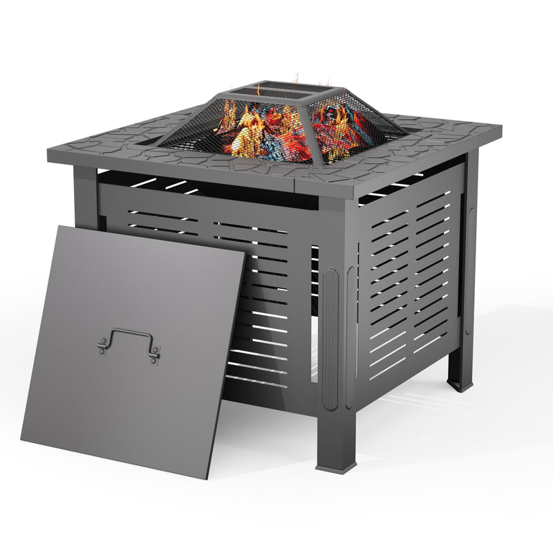 YODOLLA 30" Outdoor Fire Pit Table 3 in 1 Fire Pits for Outside with Removable Lid & Waterproof Cover and Tables