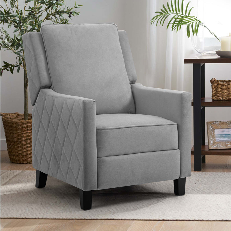 AVAWING Push Back Recliner Chair, Linen Wing Back Chairs with Arms, Mid-Century Vintage Accent Chair for Living Room, Grey