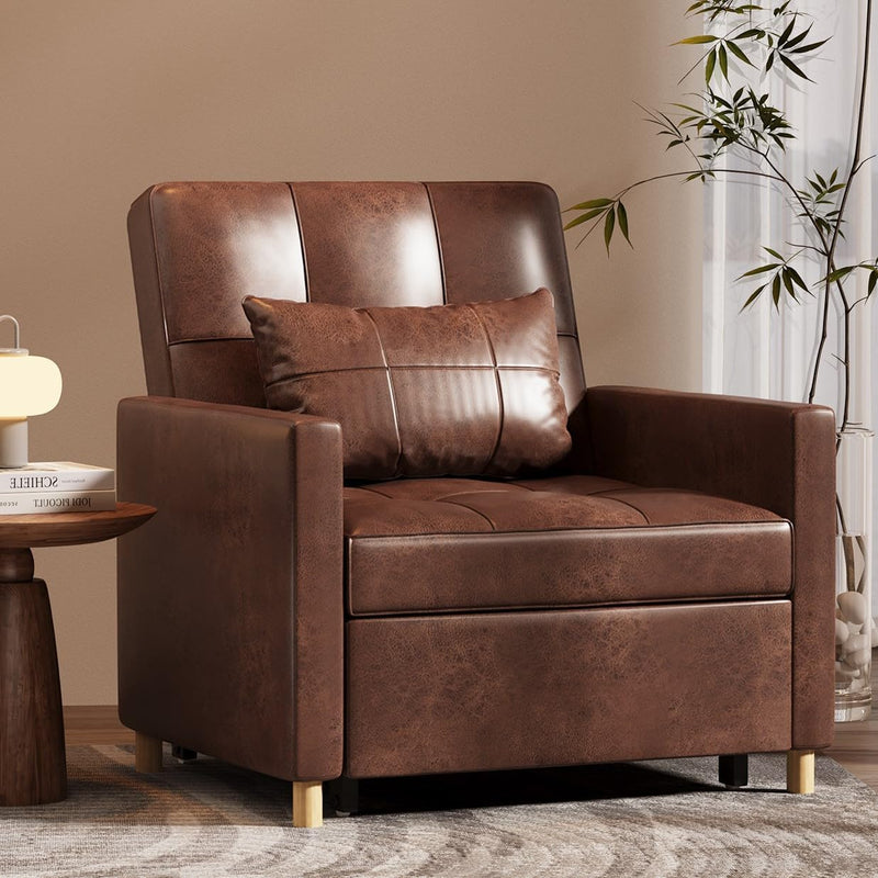 AECOJOY 3 in 1 Sofa Bed for Adults Sleeper Chair Bed Fold Out Sofa Convertible Reading Chair in Saddle Brown