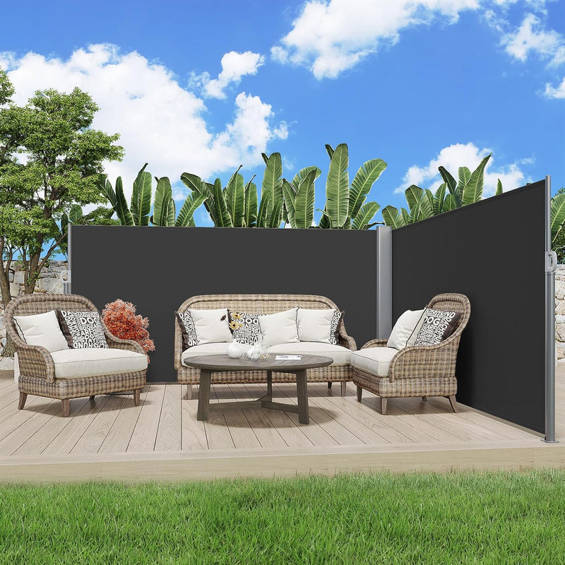 YODOLLA 236" x 63" Black Polyester Double Retractable Outdoor Privacy Screen