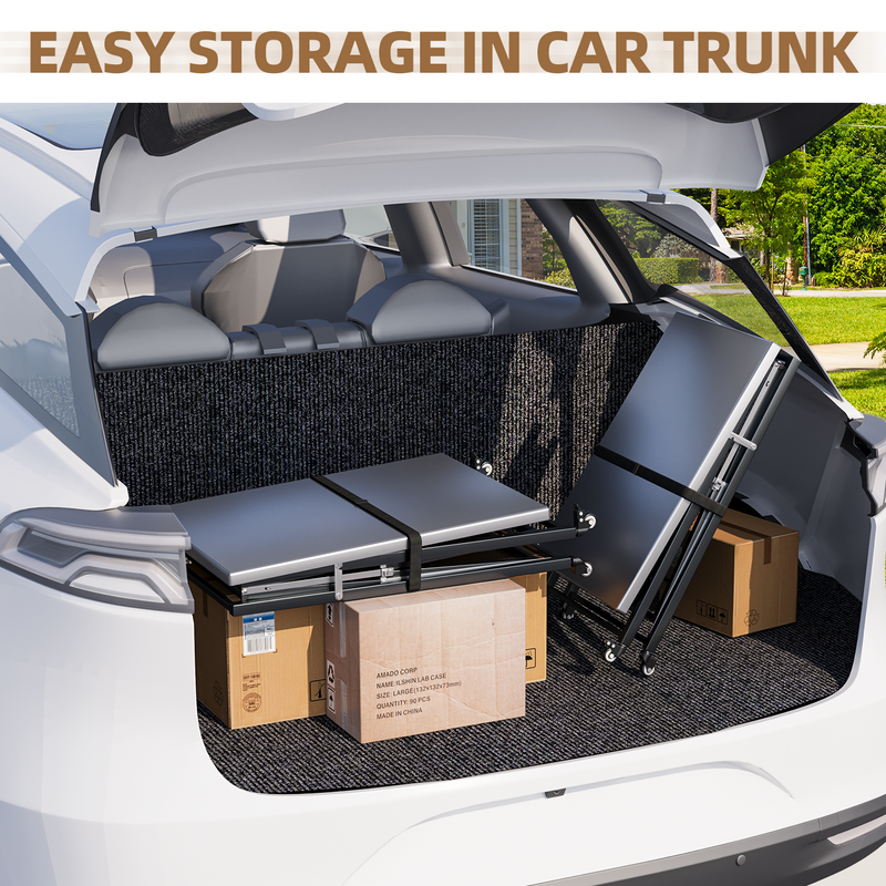 AECOJOY Foldable Outdoor Grill Cart Rolling Dining Table with Three-Shelf,Garden Patio BBQ Kitchen Food Prep Cart,Grey