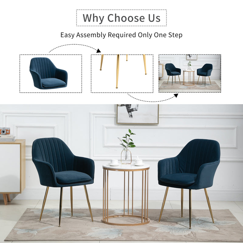 AVAWING Accent Arm Chairs Velvet Dining Chairs Set of 4 Upholstered Dining Chairs with Arms Mid Century Modern Dining Chairs with Golden Legs Kitchen Chairs, Blue