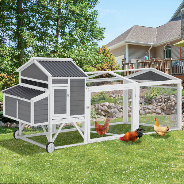 95" Chicken Coop with Wheels Large Wooden Chicken Cage