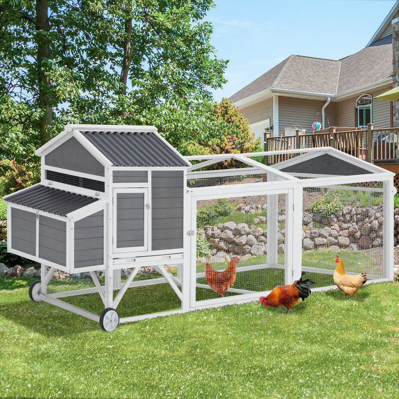 95" Chicken Coop with Wheels Large Wooden Chicken Cage