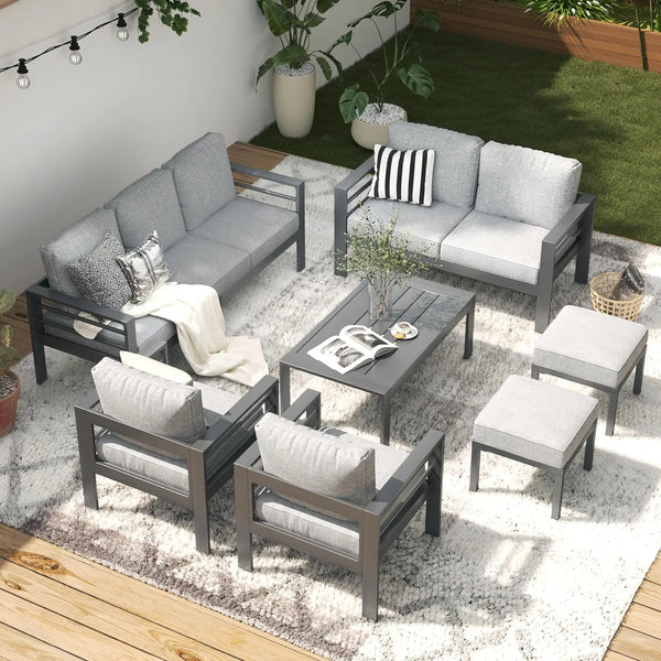 7 Pieces Aluminum Patio Furniture Sets on sale,Grey