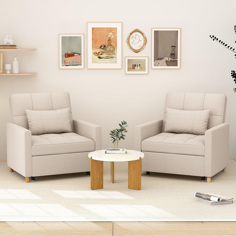 AECOJOY Sleeper Chair Bed 3 in 1 Sofa Bed for Adults Fold Out Sofa Convertible Reading Chair,Cream Beige