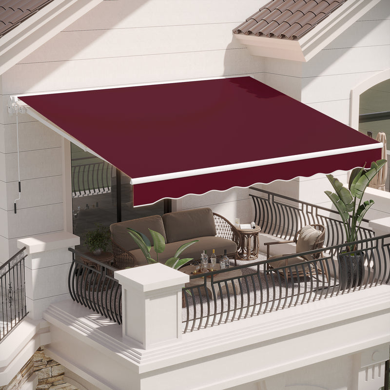 AECOJOY 13' x 10' Manual Retractable Patio Awning,Outdoor Awning Retractable Sunshade Shelter in Wine Red