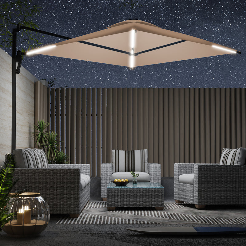 AECOJOY 10 ft Wall Mounted Patio Umbrella Outdoor Rectangle Umbrella with 180° Rotation for Outside in Beige