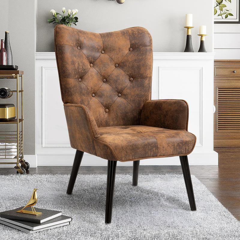 AVAWING Accent Chair, Rustic Accent Chair with Arms, Tufted Button Wingback Vanity Chair with Rubberwood Legs, Mid Century Modern Accent Chair for Living Room, Bedroom, Waiting Room, Gold