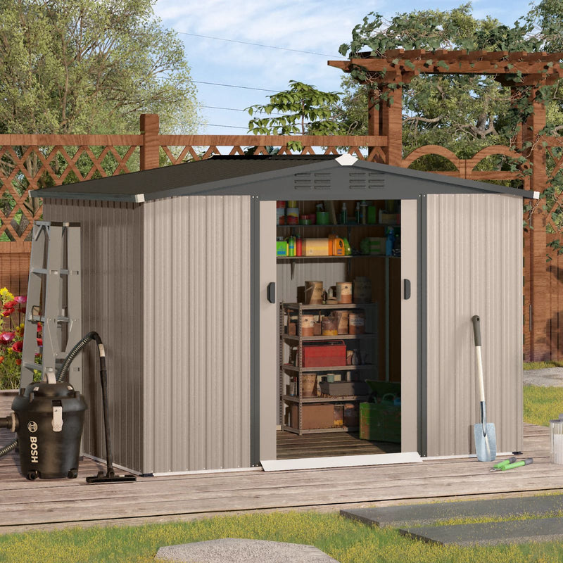 AECOJOY Galvanized Steel Outdoor Storage Shed with Sliding Door, 8 x 6 ft. Metal Storage Building