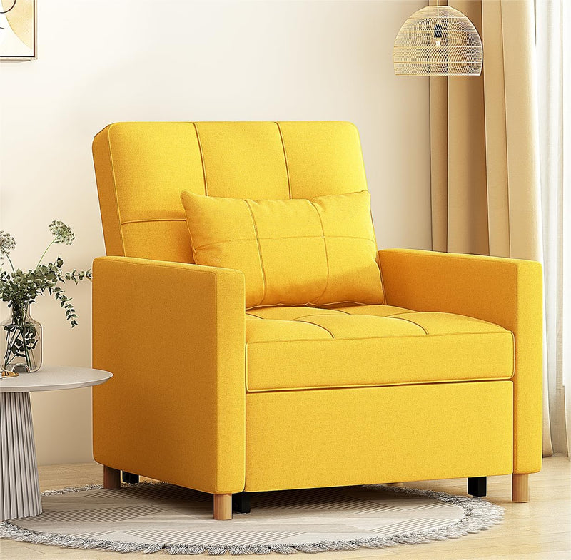 AECOJOY Sleeper Chair Bed 3 in 1 Sofa Bed for Adults Fold Out Sofa Convertible Reading Chair,Luminous Yellow
