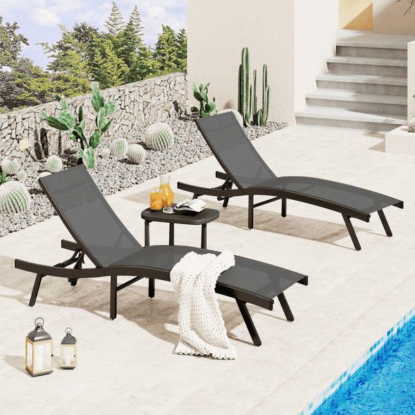 AECOJOY Outdoor Lounge Chair with Adjustable Positions, Aluminum Chaise Lounge Outdoor for Pool, Garden, Beach, Dark Grey 2 PCS