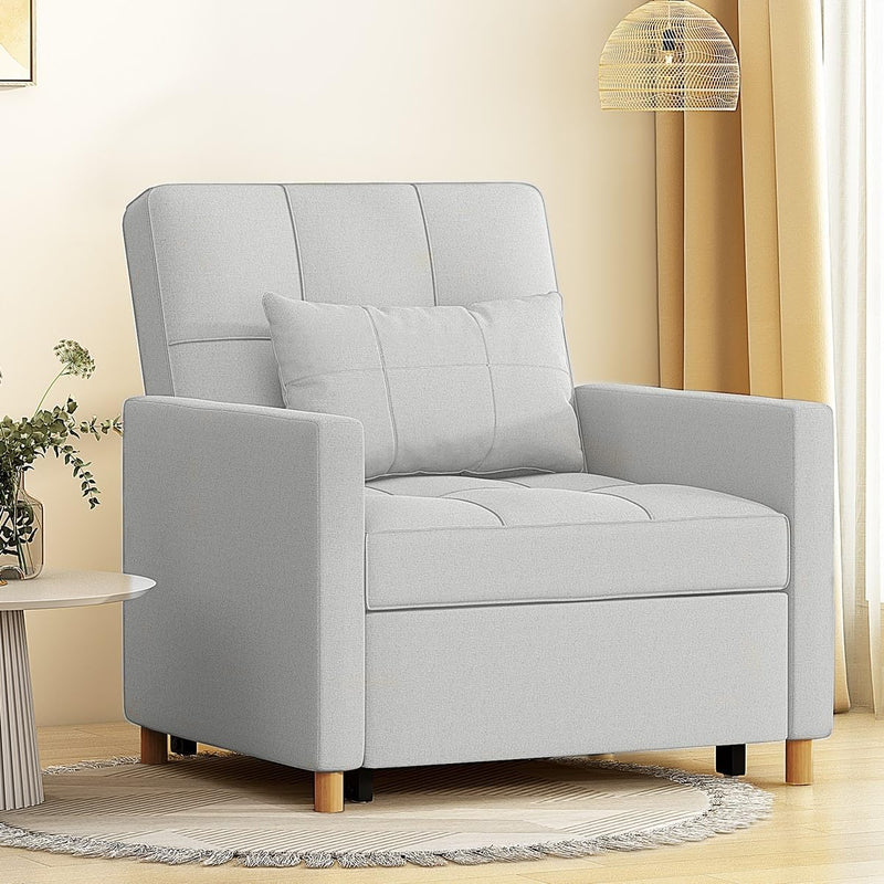 AECOJOY 3 in 1 Sofa Bed for Adults Sleeper Chair Bed Fold Out Sofa Convertible Reading Chair in Light Grey