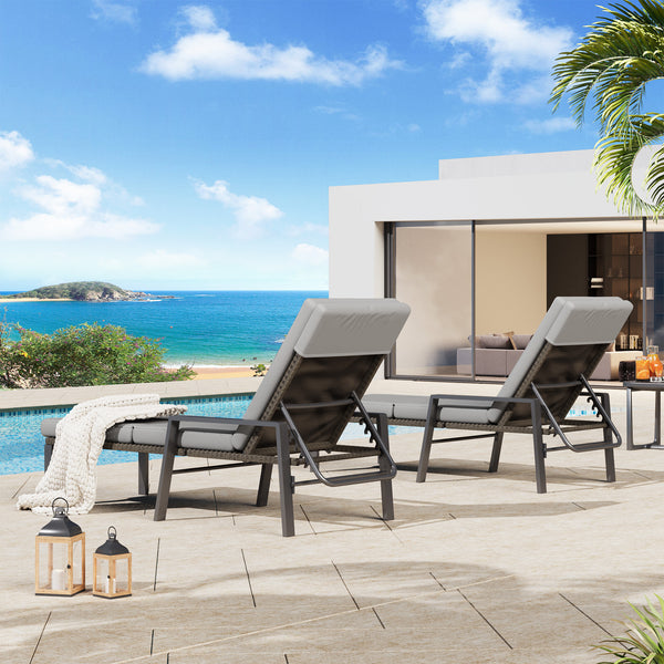 AECOJOY Patio Lounge Chair,Chaise Lounge Outdoor Folding leisure Lounge Chairs Including Table Rattan Patio Furniture Set,Dark Grey（2pcs）