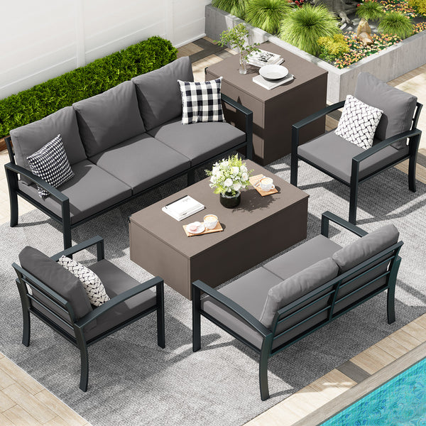 Outdoor Patio Furniture Sets with Two Storage Boxes Patio Furniture for Garden, Gray