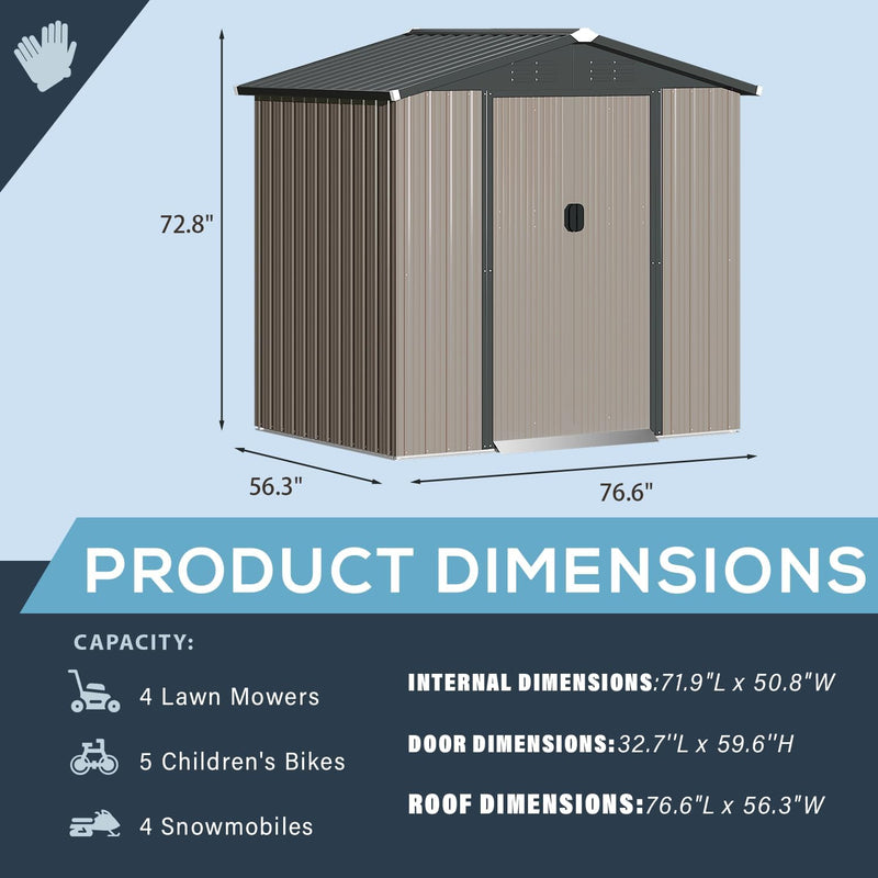 YODOLLA 6 x 4 ft. Outdoor Metal Storage Shed with Sliding Door