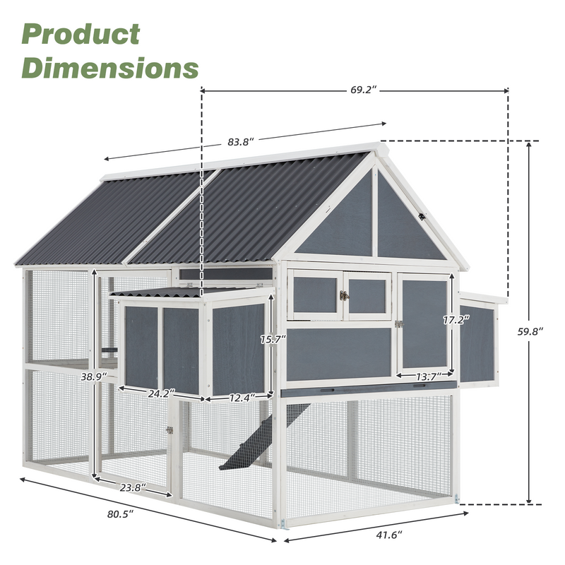 YODOLLA 84” Large Chicken Coop, Outdoor Wooden Hen House Poultry Cage for 8-10 Chickens Walk in Chicken House with Run