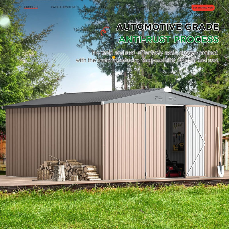 AECOJOY 12' x 12' Outdoor Metal Storage Shed with Lockable Door for Backyard& Patio, Outside use