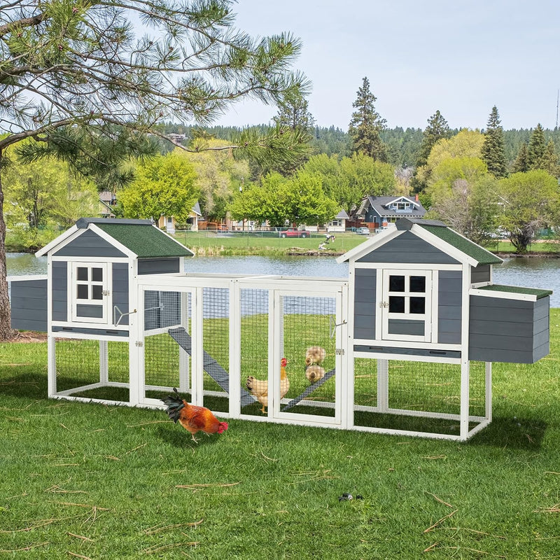 YODOLLA 123“ Large Wooden Chicken Coop with Run Wooden Hutch Poultry Cage Hen House with Nesting Boxes in Gray