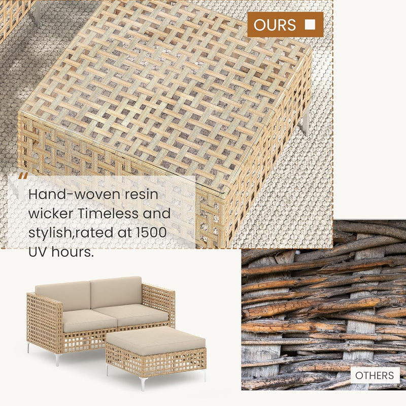 YODOLLA 8-Piece Patio Furniture Set, Boho Style Rattan Wicker Sectional Sofa Couch Outdoor Conversation Set with Table In Beige