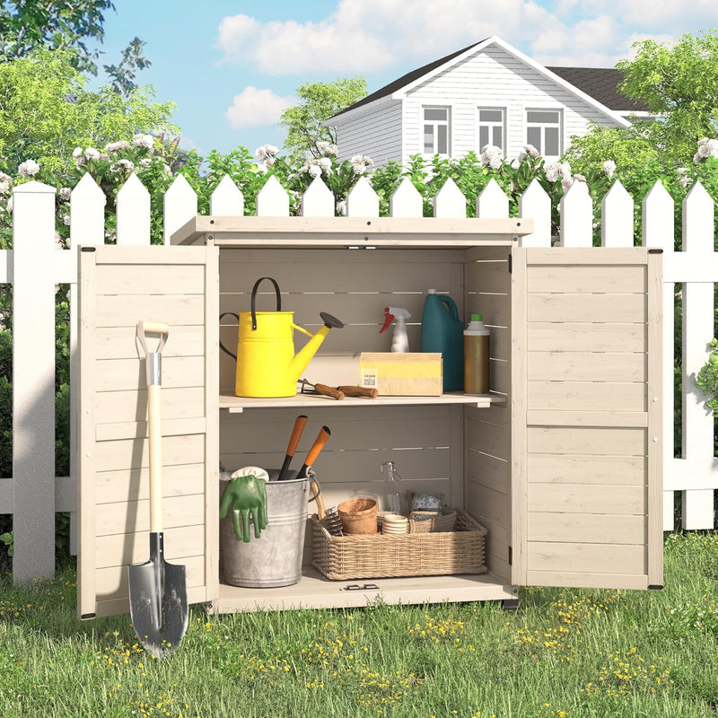 YODOLLA Wooden Free-Standing Floor Cabinet，Practical Storage Cabine with Metal Tabletop and 2 Doors for Kitchen, Entryway, Living Room, Beige