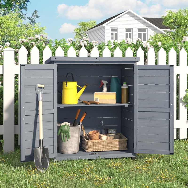 YODOLLA Wooden Free-Standing Floor Cabinet，Practical Storage Cabine with Metal Tabletop and 2 Doors for Kitchen, Entryway, Living Room, Gray