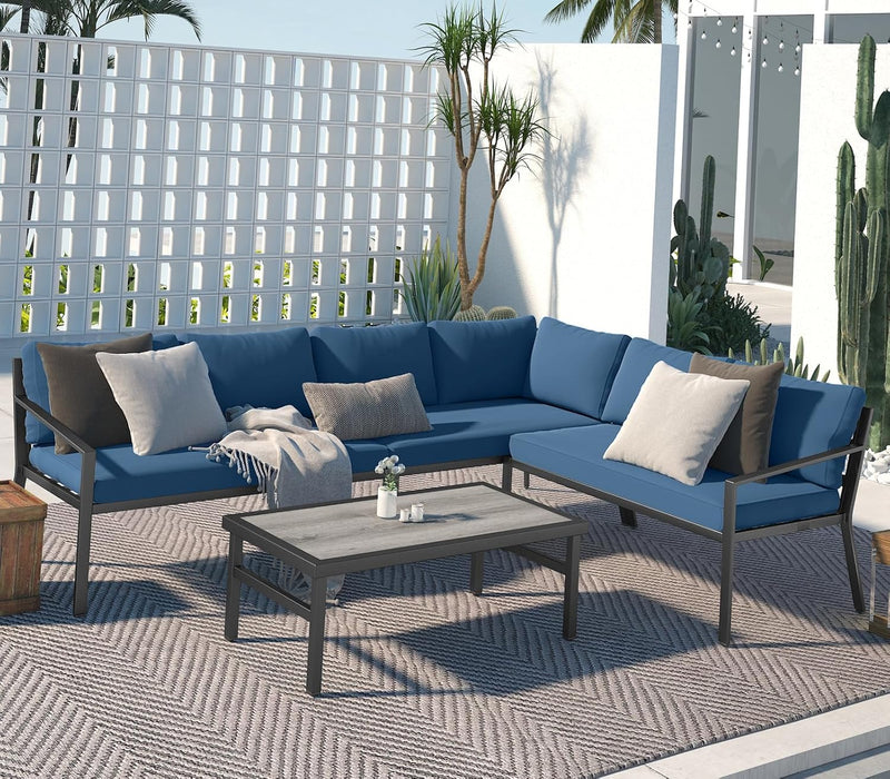 AECOJOY 7 Pieces Aluminum Patio Furniture Set with Waterproof Cover on sale Patio Conversation set For Outdoor with Navy Cushions