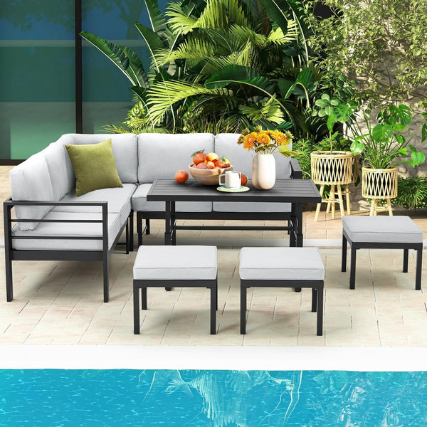 AECOJOY Aluminum Patio Furniture Sets with Waterproof Cloth Cover Outdoor Conversation Sets on Sale for Backyard,Grey
