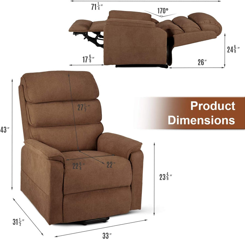 AECOJOY Power Lift Recliner Chair Electric Lounge Chair Lift Assist Single Sofa in Coffee