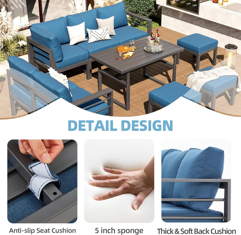AECOJOY Aluminum Patio Furniture Sets with Waterproof Cloth Cover Outdoor Conversation Sets on Sale for Backyard,Blue