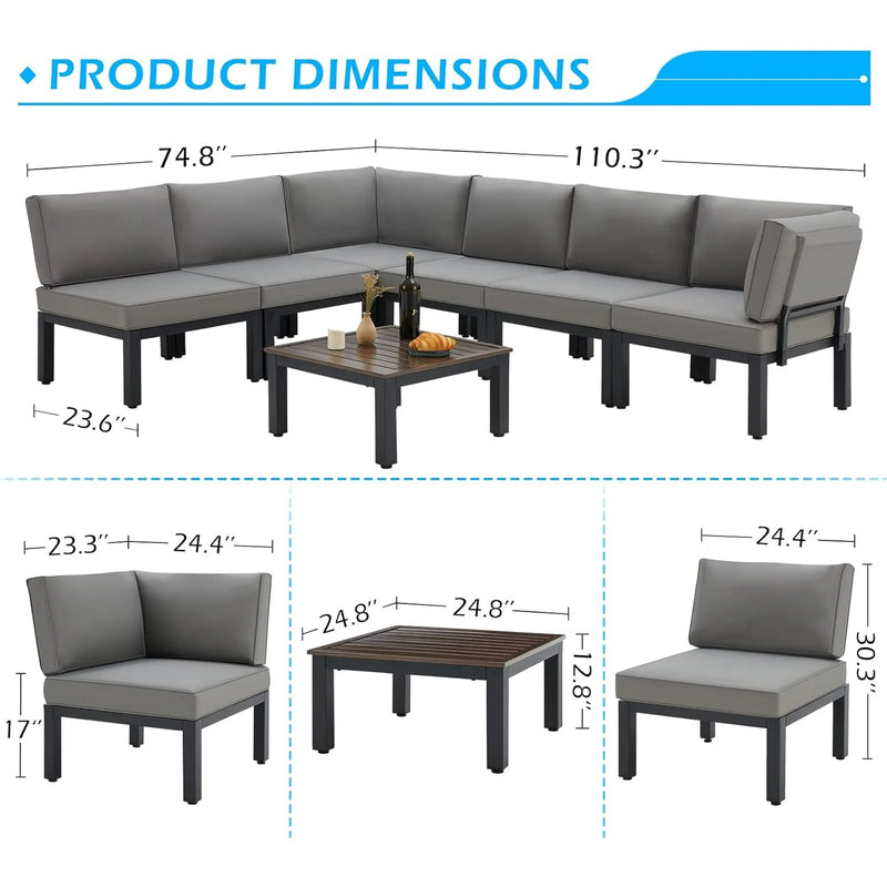 AECOJOY 7 Pieces Metal Outdoor Sectional Sofa with Waterproof Cover,Patio Furniture Sets on Sales Patio Conversation Set with Coffee Table Clearance,Gray