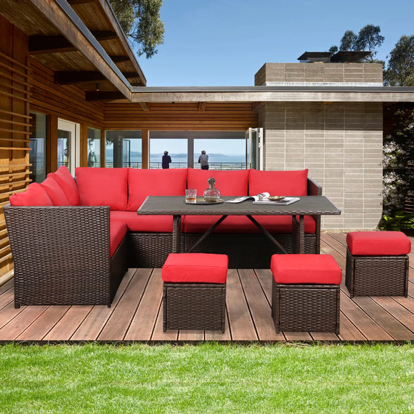 Danrelax 7 Pieces Patio Furniture Set Outdoor Sectional Sofa Conversation Set red