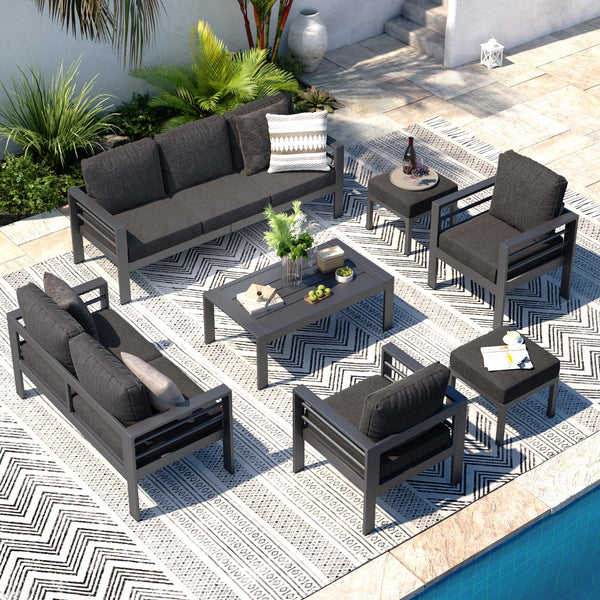 AECOJOY Patio Furniture Sets on sale, Aluminum Outdoor Furniture Set with Fire Pit Outdoor Sectional Sofa- Dark Gray