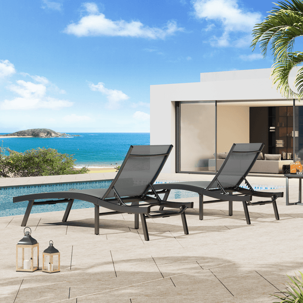 AECOJOY Outdoor Lounge Chair with Adjustable Positions, Aluminum Chaise Lounge Outdoor for Pool, Garden, Beach, Dark Grey 2 PCS