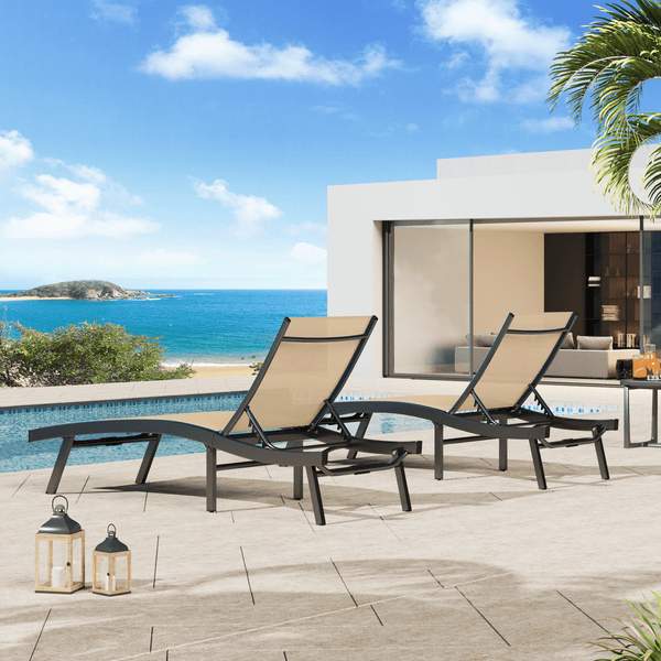 AECOJOY Outdoor Lounge Chair with Adjustable Positions, Aluminum Chaise Lounge Outdoor for Pool, Garden, Beach, Beige 2 PCS