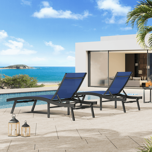 AECOJOY Outdoor Lounge Chair with Adjustable Positions, Aluminum Chaise Lounge Outdoor for Pool, Garden, Beach, Navy 2 PCS