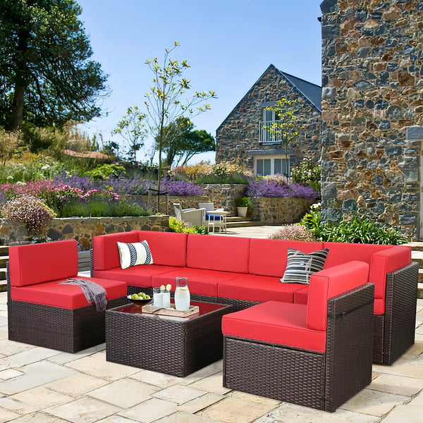 Danrelax 7 Pc Outdoor Patio Sectional Set red