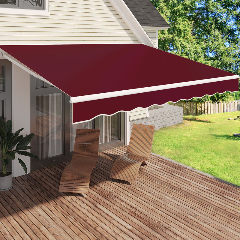 AECOJOY 13' x 10' Manual Retractable Patio Awning,Outdoor Awning Retractable Sunshade Shelter in Wine Red
