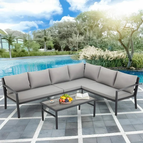 Danrelax 4 Pieces Aluminum Patio Furniture Set,grey